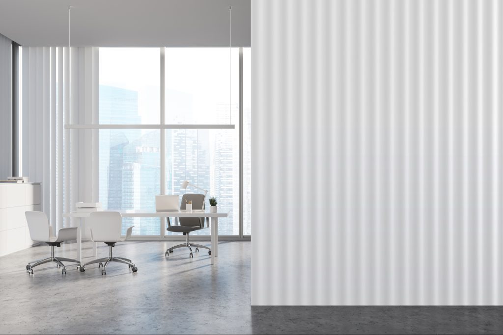 Interior,Of,Panoramic,Ceo,Office,With,White,Walls,,Concrete,Floor,